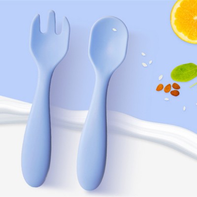 Eco-Friendly Baby First Stage Toddler Utensils Set Soft Silicone Feeding Baby Training Spoon Fork Set